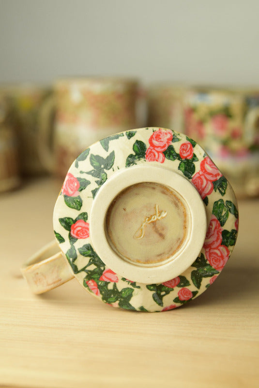 Wheel Thrown Pottery - Cozy Cottage Red Roses Mug