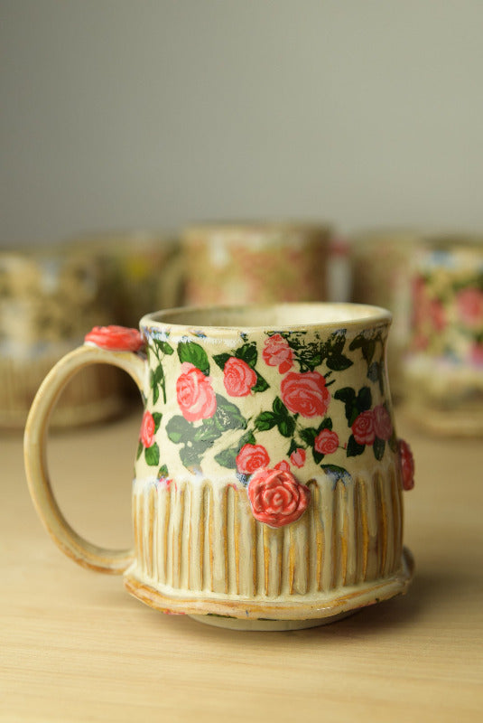 Wheel Thrown Pottery - Cozy Cottage Red Roses Mug