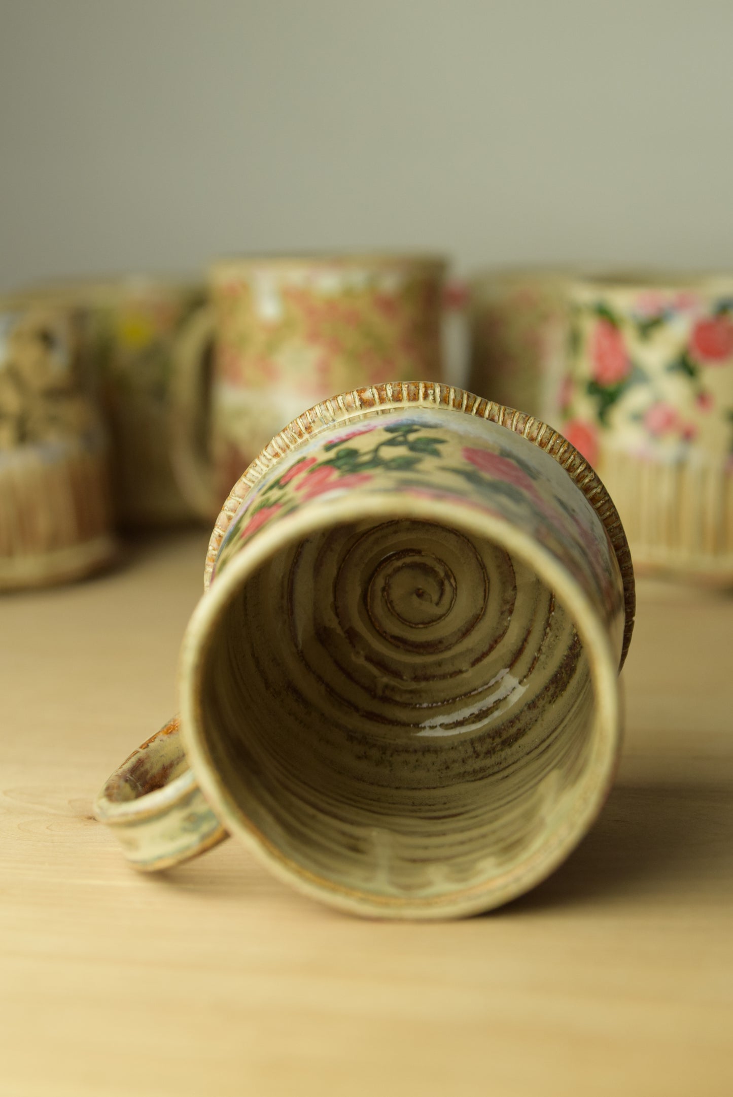 Wheel Thrown Pottery - Cottage Rustic Red Roses Mug