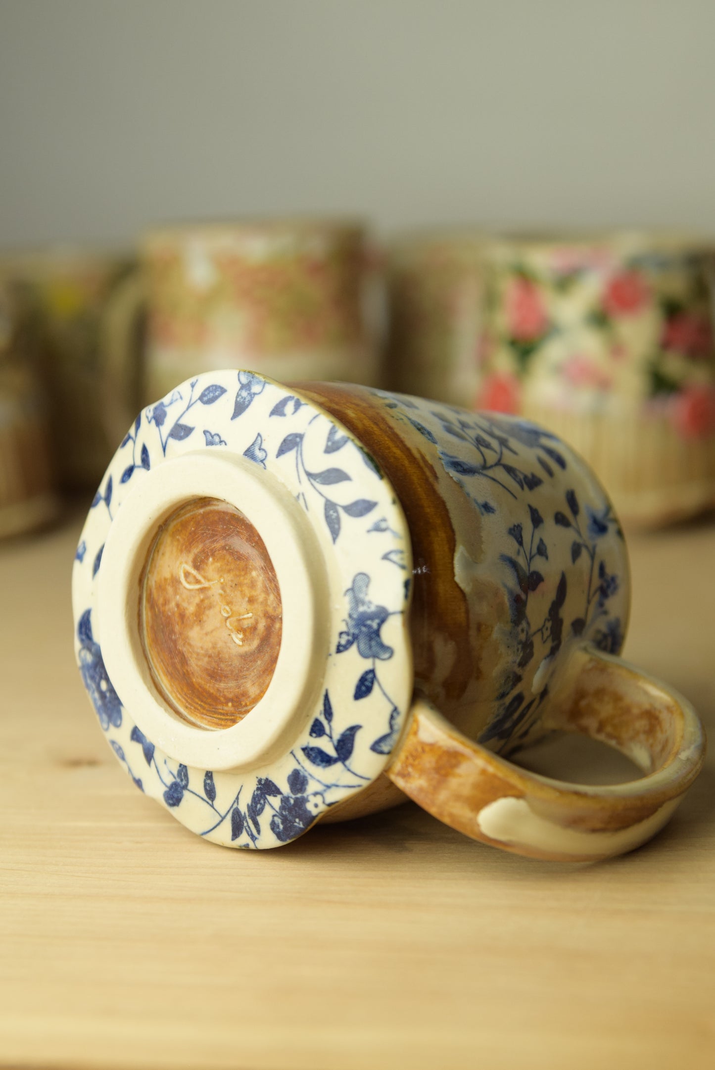 Wheel Thrown Pottery - Cozy Cottage Blue Floral Vine Mug