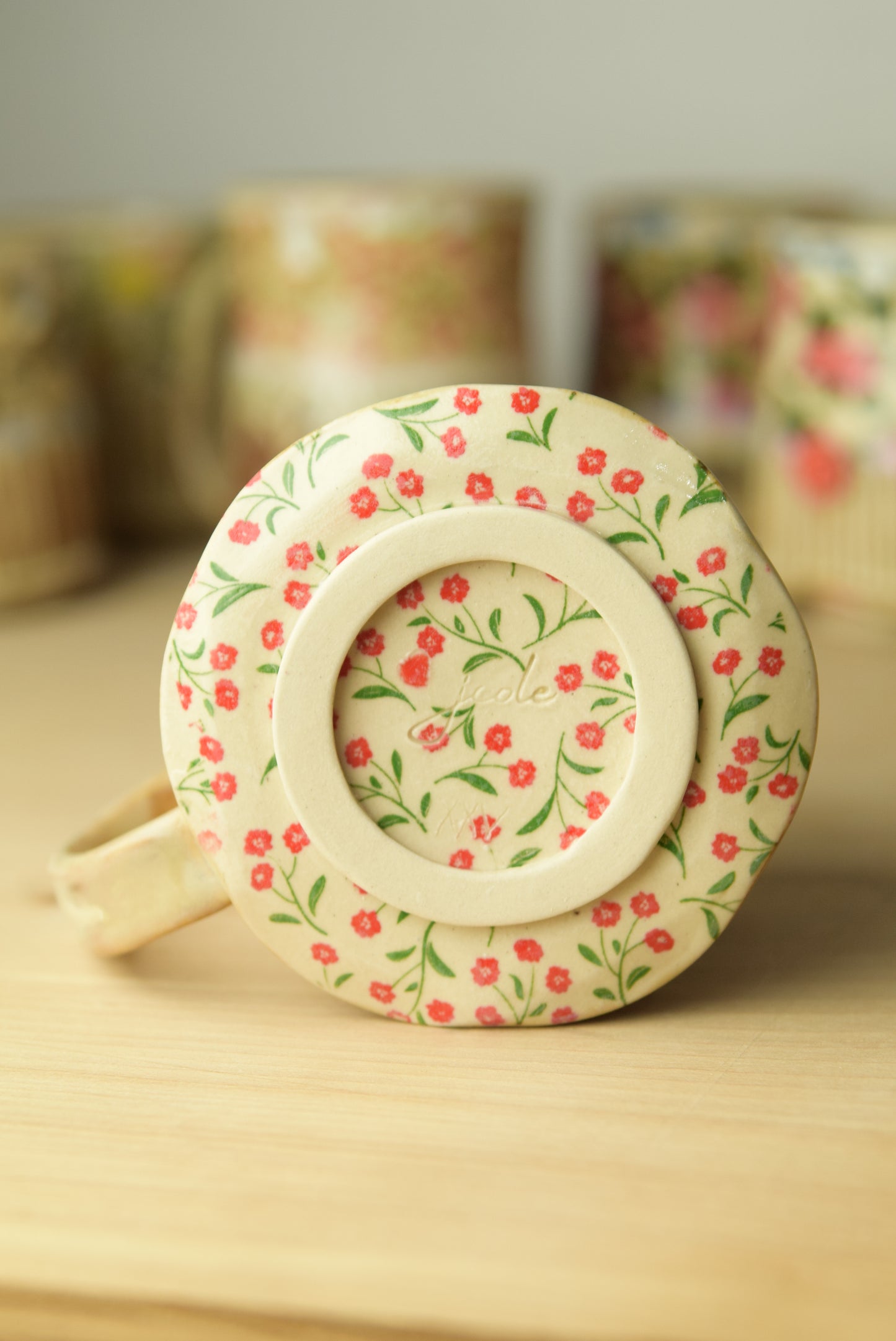 Wheel Thrown Pottery - Cottage Core Mini Red Roses Mug