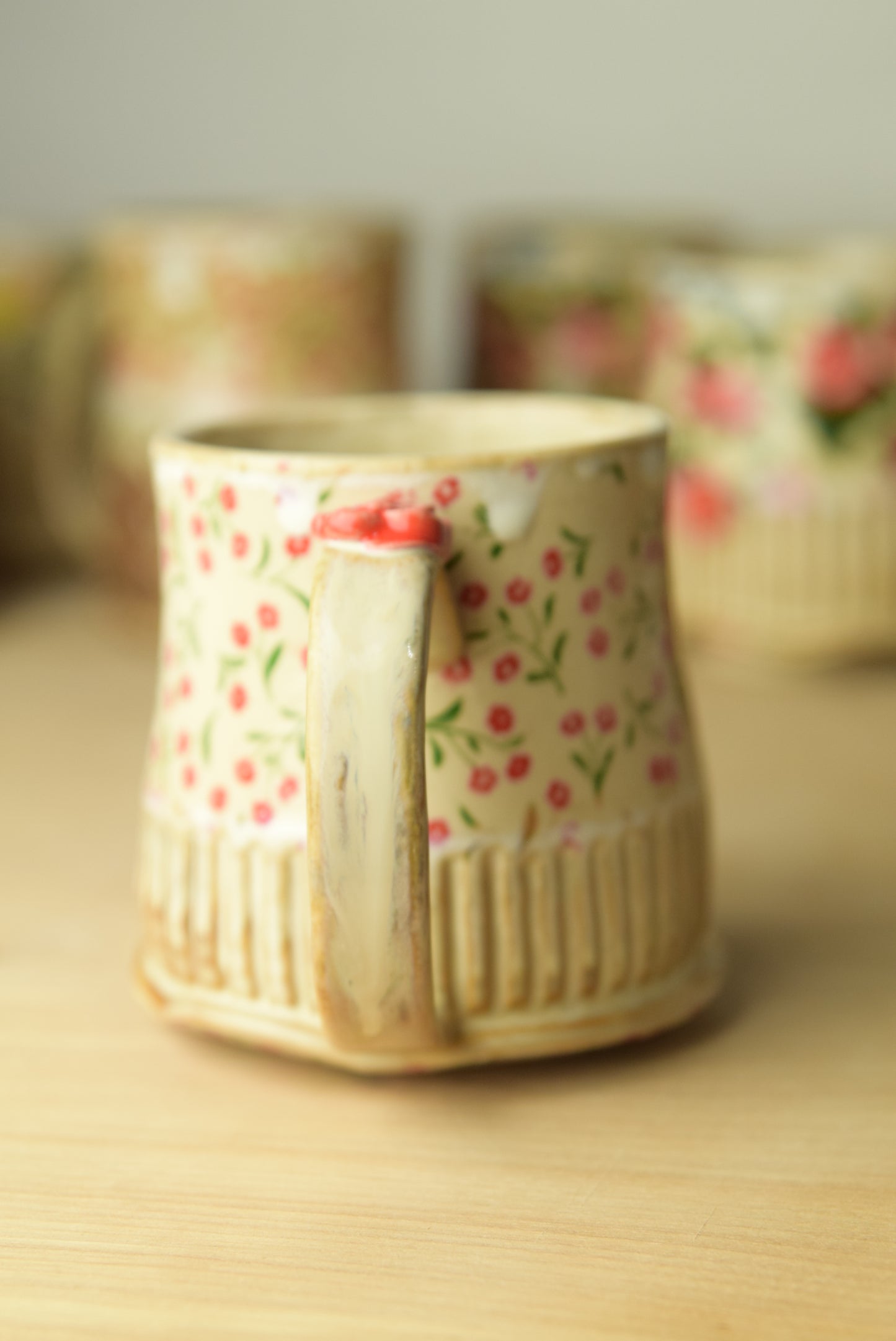 Wheel Thrown Pottery - Cottage Core Mini Red Roses Mug