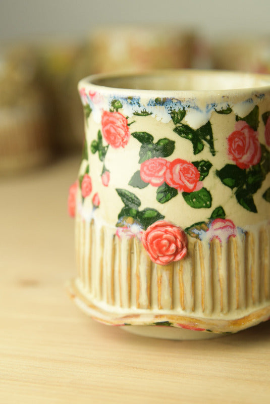 Wheel Thrown Pottery - Cozy Cottage Red Roses Mug