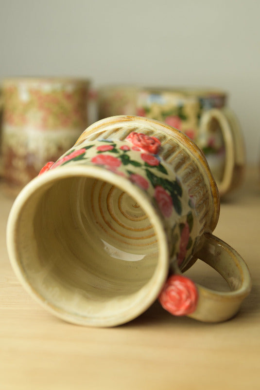 Wheel Thrown Pottery - Cozy Cottage Red Roses Mug