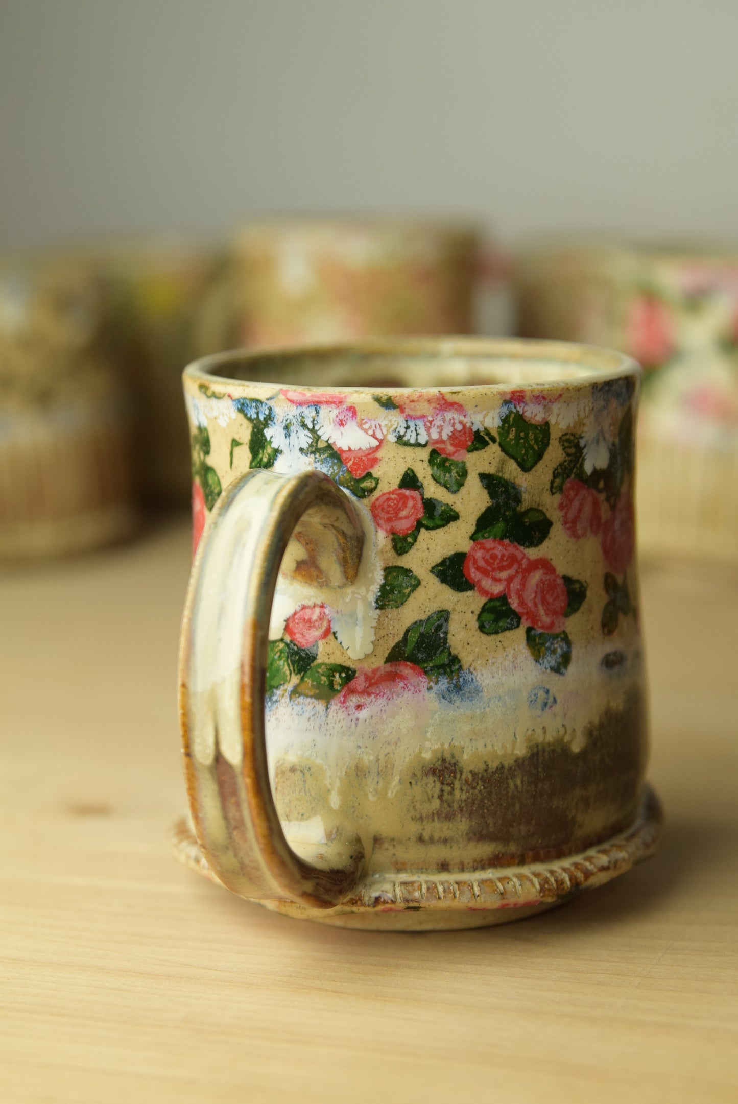 Wheel Thrown Pottery - Cottage Rustic Red Roses Mug