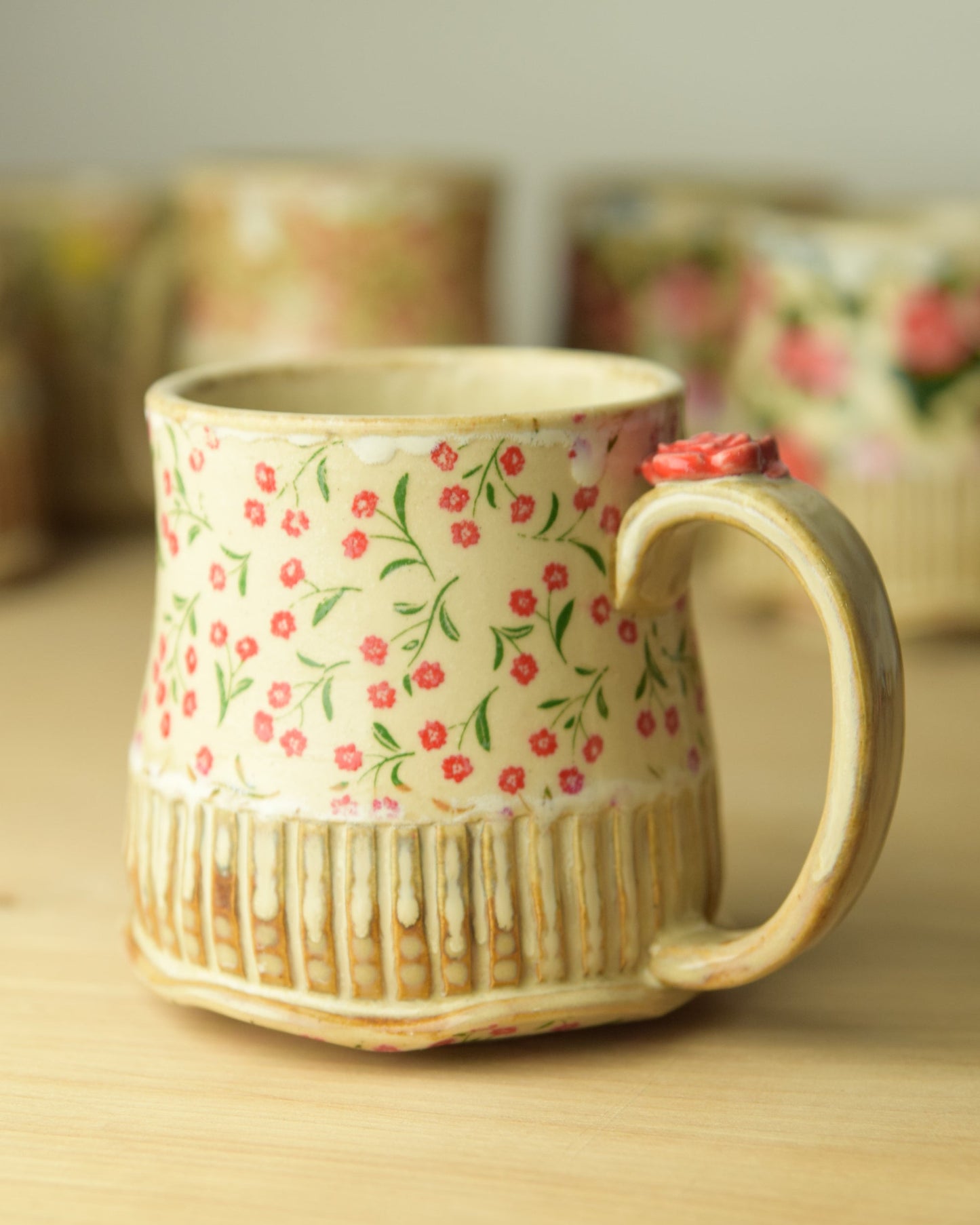 Wheel Thrown Pottery - Cottage Core Mini Red Roses Mug