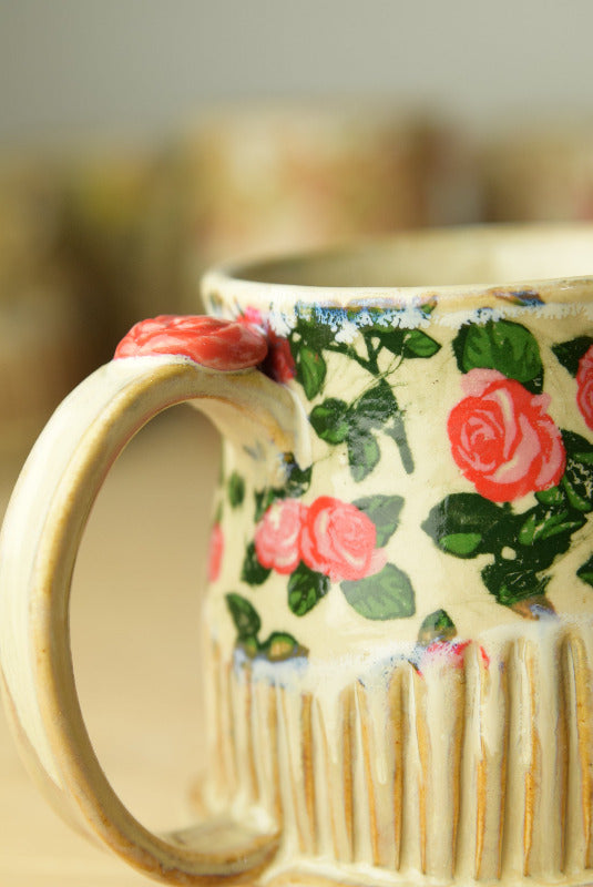Wheel Thrown Pottery - Cozy Cottage Red Roses Mug