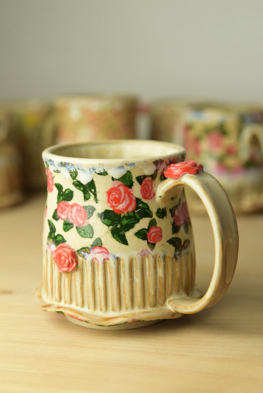 Wheel Thrown Pottery - Cozy Cottage Red Roses Mug