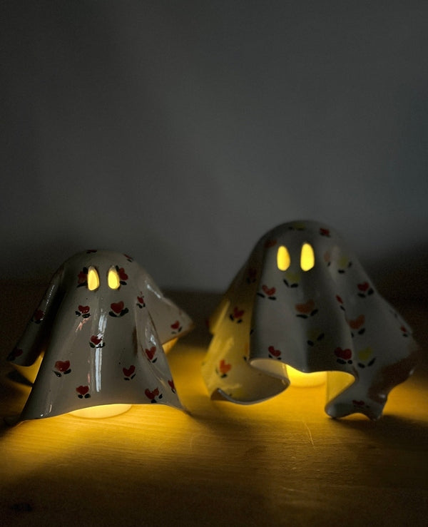 Handmade Ceramic Ghost with Cottage Floral Pattern